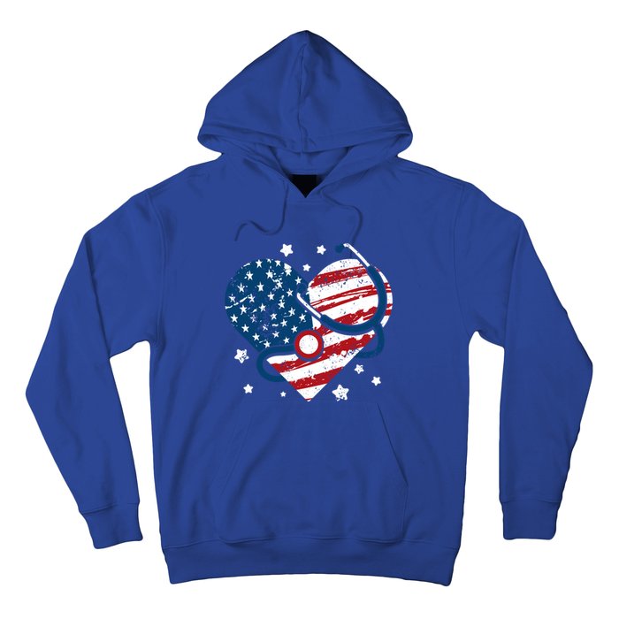 Retro American Flag Heart Nurse 4th Of July Nursing Mama Mom Gift Hoodie