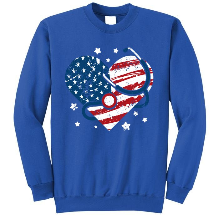 Retro American Flag Heart Nurse 4th Of July Nursing Mama Mom Gift Sweatshirt