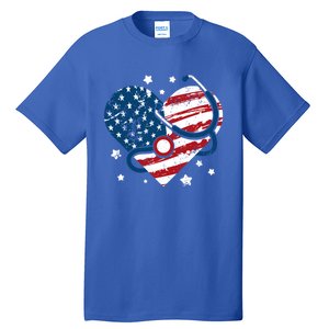 Retro American Flag Heart Nurse 4th Of July Nursing Mama Mom Gift Tall T-Shirt