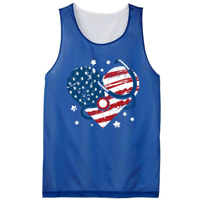 Retro American Flag Heart Nurse 4th Of July Nursing Mama Mom Gift Mesh Reversible Basketball Jersey Tank