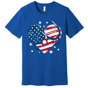 Retro American Flag Heart Nurse 4th Of July Nursing Mama Mom Gift Premium T-Shirt