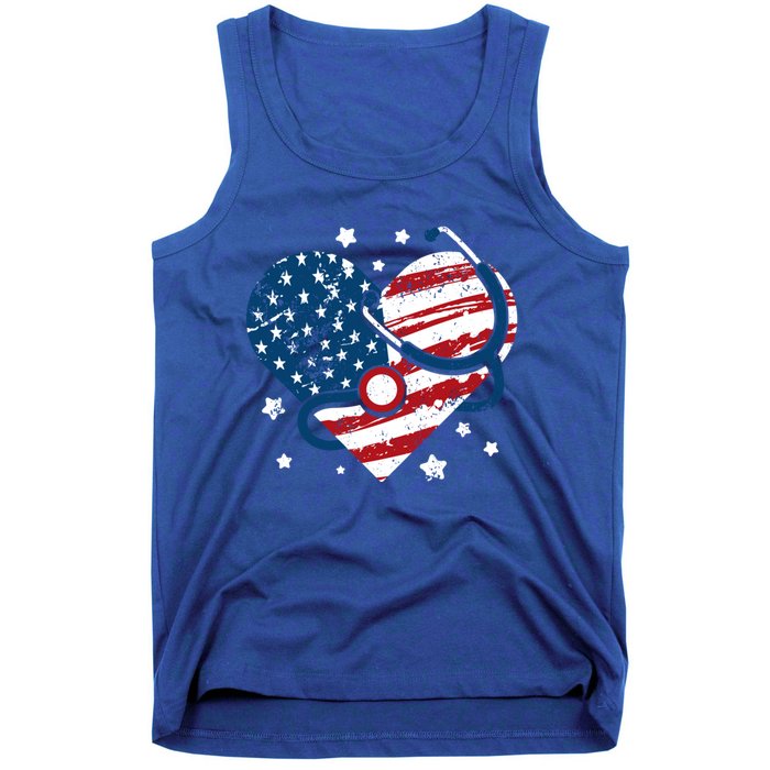 Retro American Flag Heart Nurse 4th Of July Nursing Mama Mom Gift Tank Top