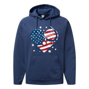 Retro American Flag Heart Nurse 4th Of July Nursing Mama Mom Gift Performance Fleece Hoodie