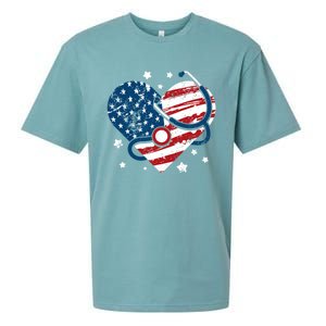 Retro American Flag Heart Nurse 4th Of July Nursing Mama Mom Gift Sueded Cloud Jersey T-Shirt