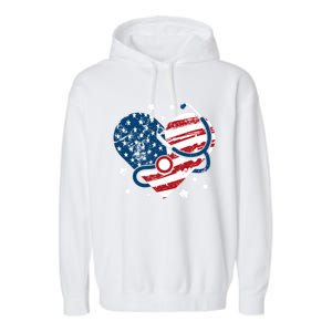 Retro American Flag Heart Nurse 4th Of July Nursing Mama Mom Gift Garment-Dyed Fleece Hoodie