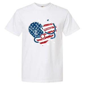 Retro American Flag Heart Nurse 4th Of July Nursing Mama Mom Gift Garment-Dyed Heavyweight T-Shirt