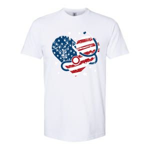 Retro American Flag Heart Nurse 4th Of July Nursing Mama Mom Gift Softstyle CVC T-Shirt