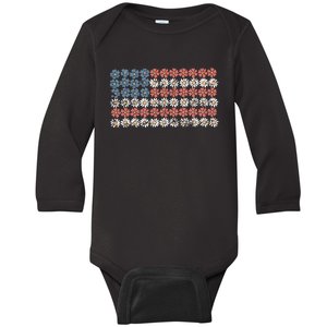 Retro American Flag 4th Of July Baby Long Sleeve Bodysuit