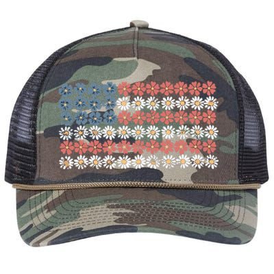 Retro American Flag 4th Of July Retro Rope Trucker Hat Cap