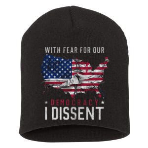 Retro American Flag I Dissent Fear For Democracy Short Acrylic Beanie