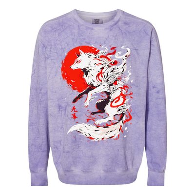 Retro Animal Funny Fox Vintage Okami Basic Japan Style Gift Colorblast Crewneck Sweatshirt