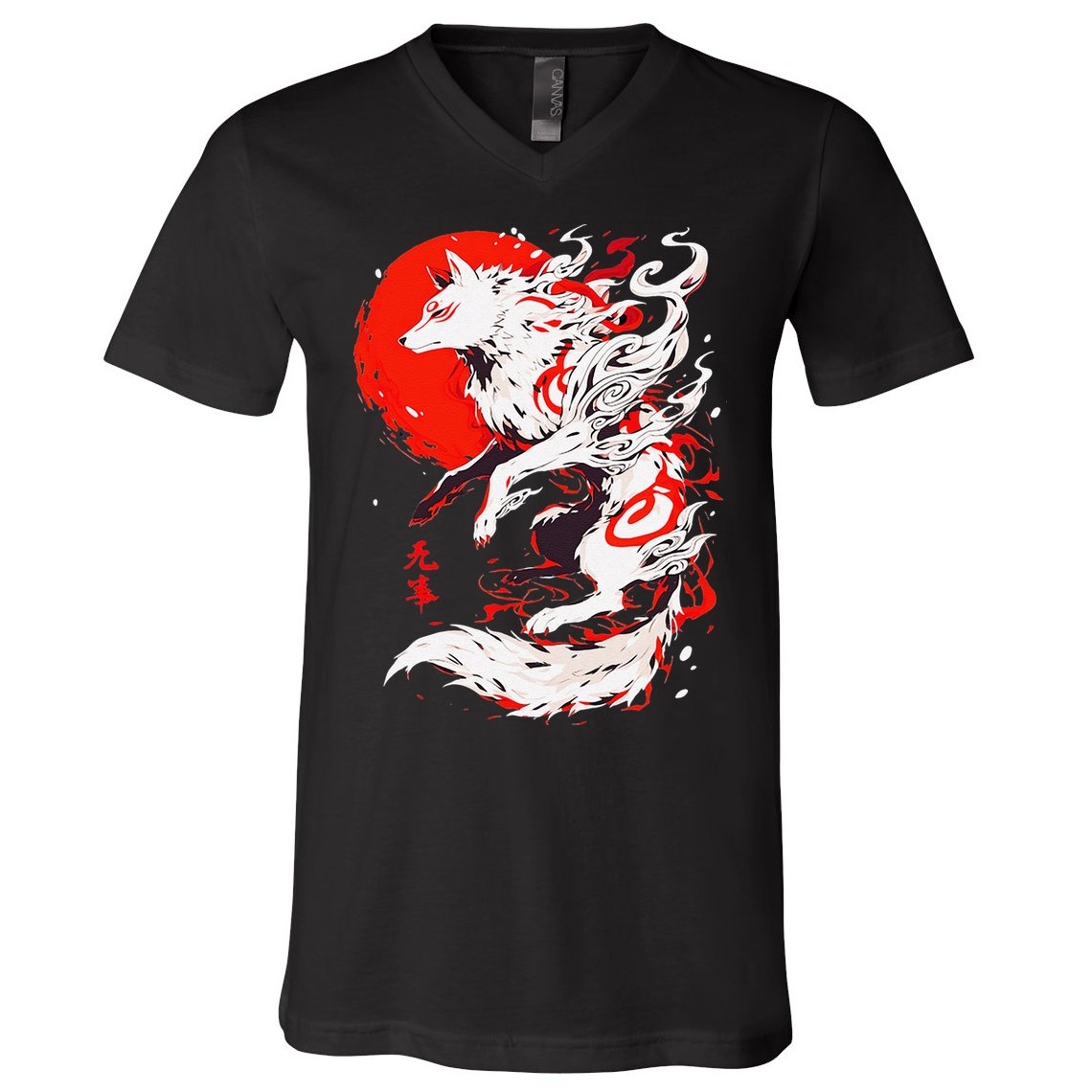 Retro Animal Funny Fox Vintage Okami Basic Japan Style Gift V-Neck T-Shirt
