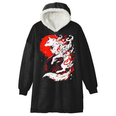 Retro Animal Funny Fox Vintage Okami Basic Japan Style Gift Hooded Wearable Blanket