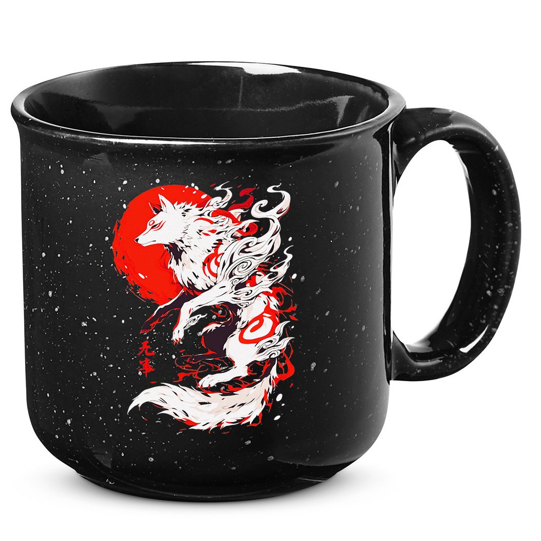 Retro Animal Funny Fox Vintage Okami Basic Japan Style Gift 15oz Campfire Ceramic Mug