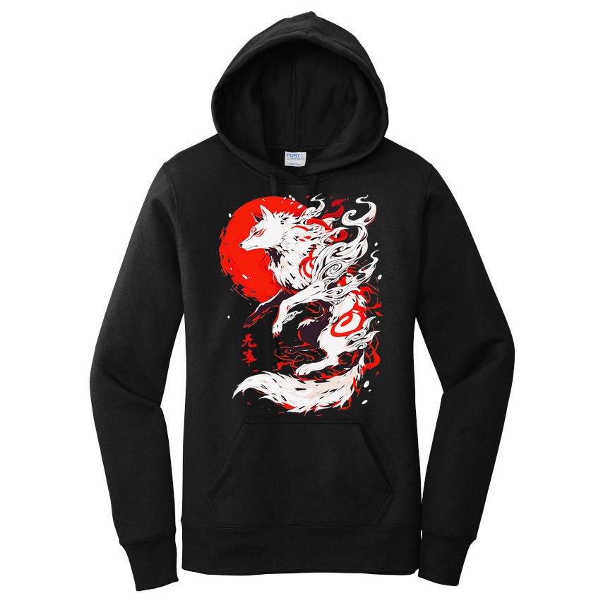 Retro Animal Funny Fox Vintage Okami Basic Japan Style Gift Women's Pullover Hoodie