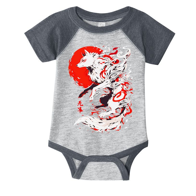 Retro Animal Funny Fox Vintage Okami Basic Japan Style Gift Infant Baby Jersey Bodysuit