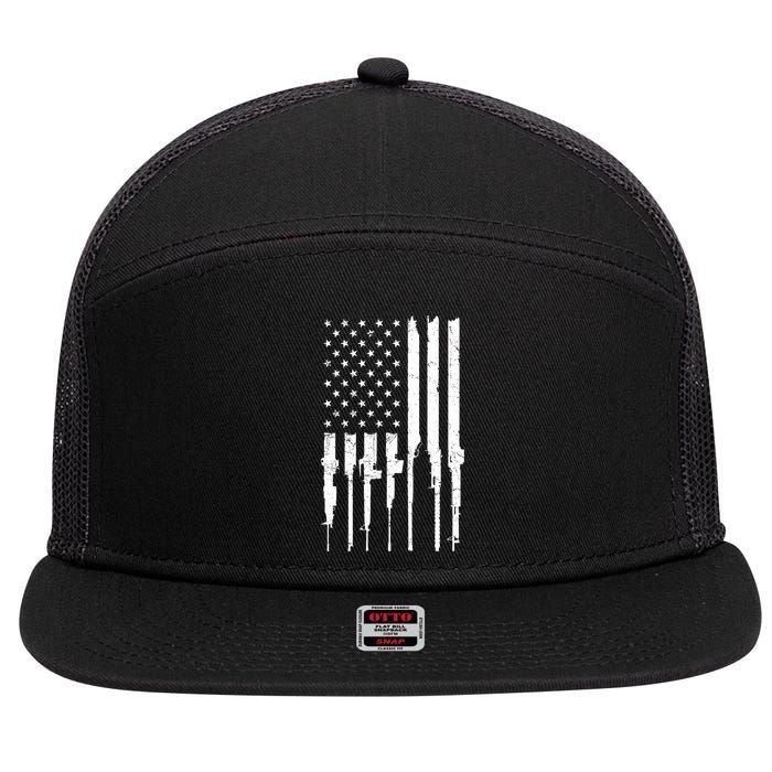 Rifle American Flag 7 Panel Mesh Trucker Snapback Hat