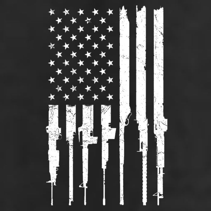 Rifle American Flag 7 Panel Mesh Trucker Snapback Hat