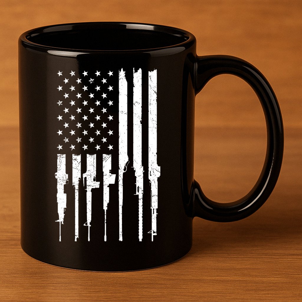 Rifle American Flag 11oz C Handle Ceramic Mug