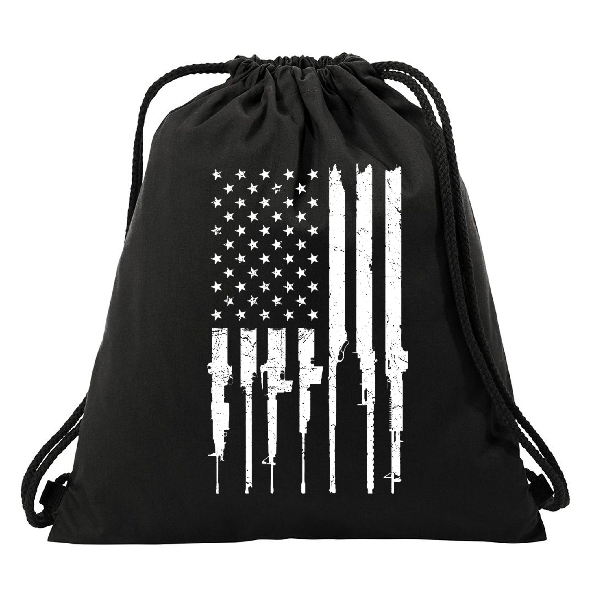 Rifle American Flag Drawstring Bag
