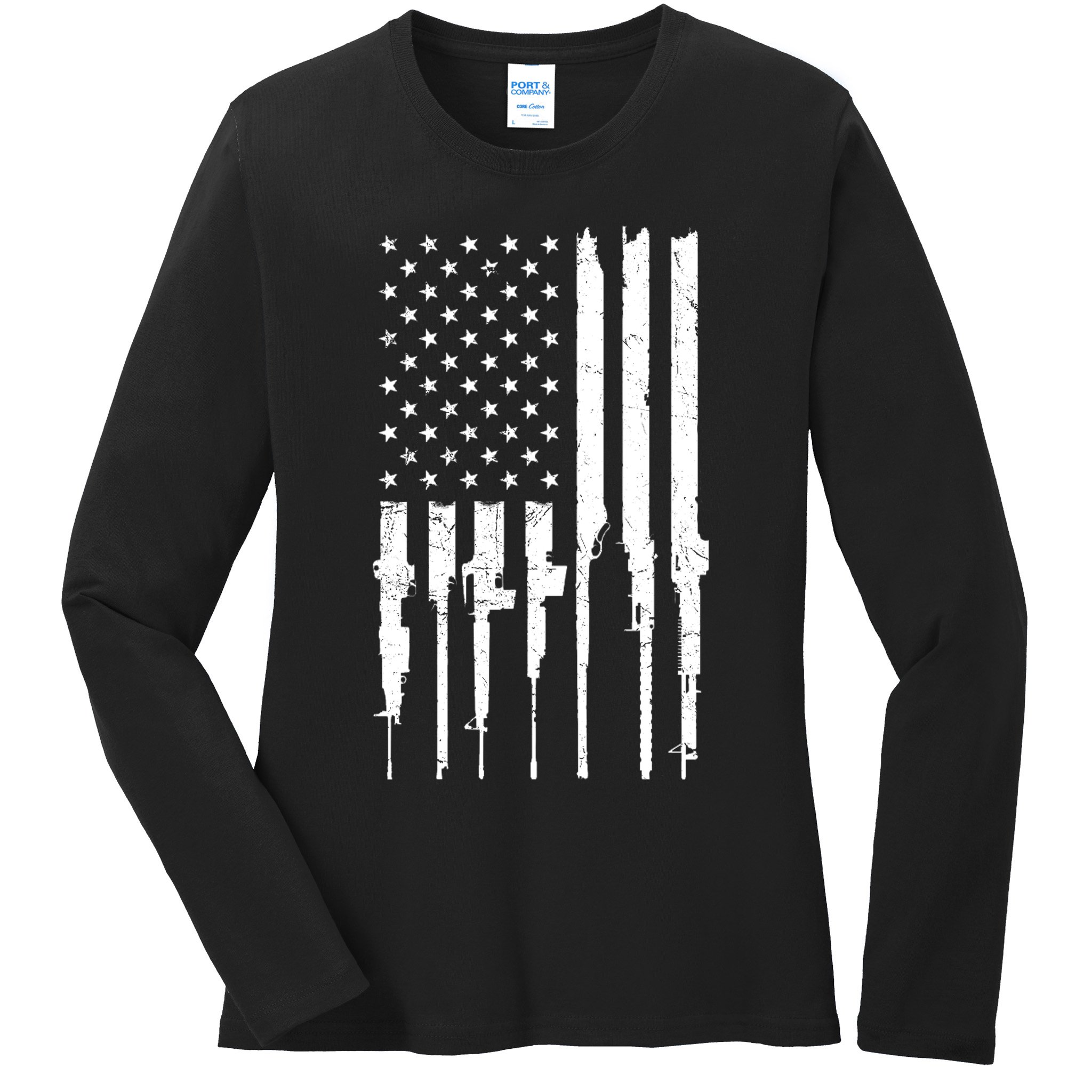 Rifle American Flag Ladies Long Sleeve Shirt