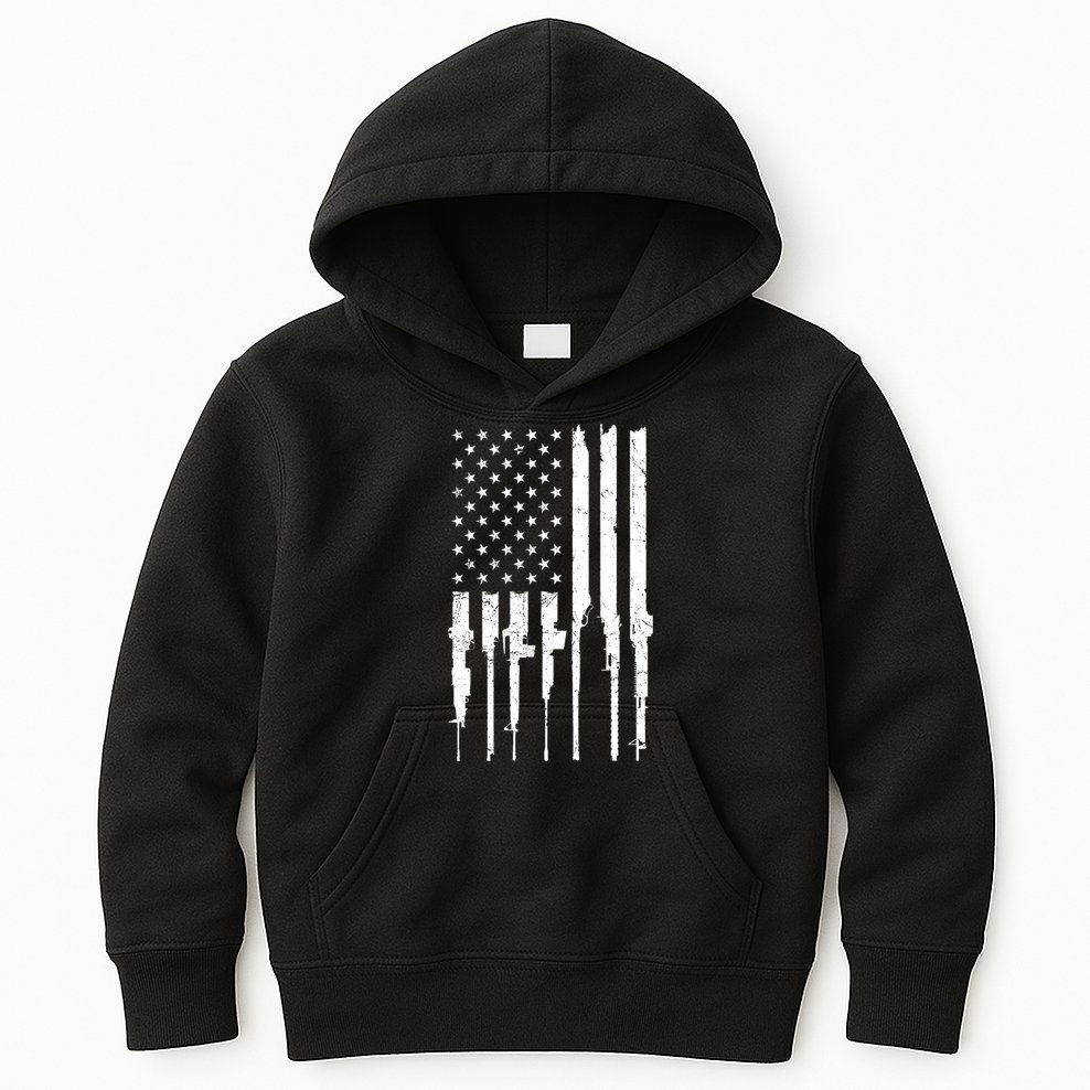 Rifle American Flag Kids Hoodie