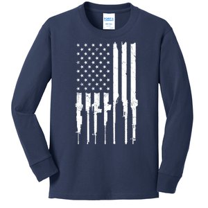 Rifle American Flag Kids Long Sleeve Shirt