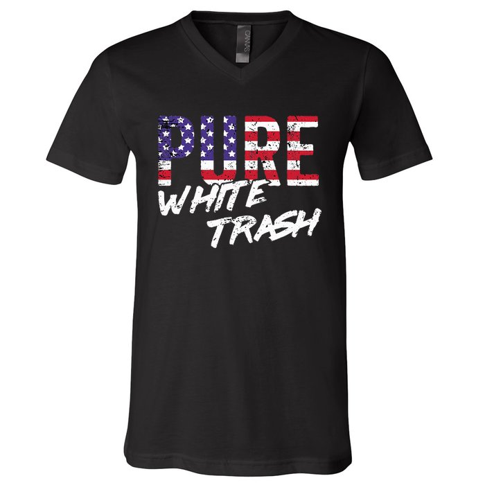 Redneck  American Flag Usa Pure White Trash V-Neck T-Shirt