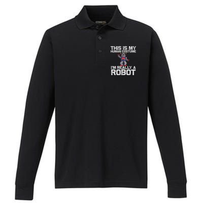 Robot Art For Women Robotics Engineer Robot Lover Performance Long Sleeve Polo