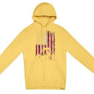 Retro American Flag Tractor Gift  Tractor Farm  Premium Pullover Hoodie