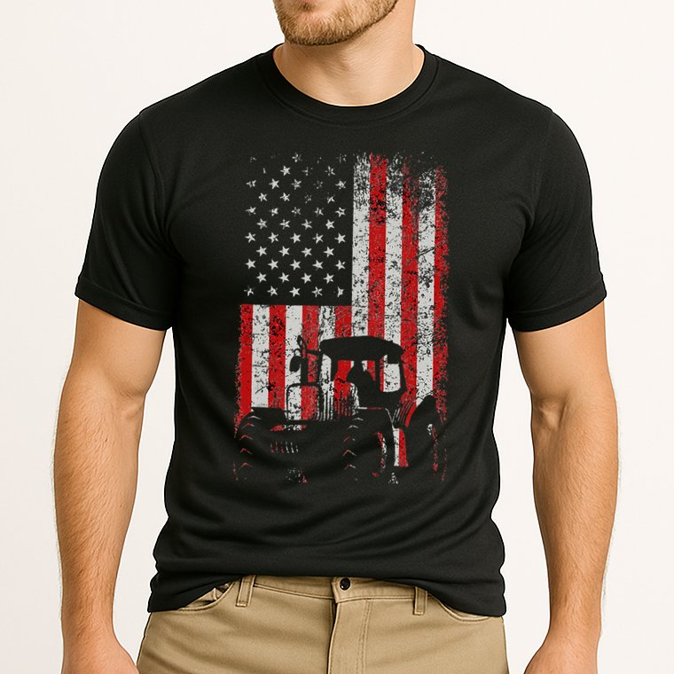 Retro American Flag Tractor Gift  Tractor Farm  Cooling Performance Crew T-Shirt
