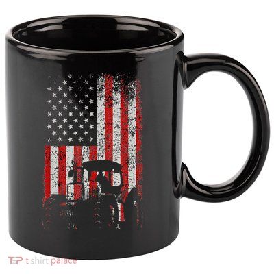 Retro American Flag Tractor Gift  Tractor Farm  11oz C Handle Ceramic Mug