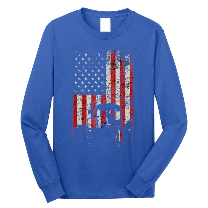 Retro American Flag Tractor Gift  Tractor Farm  Long Sleeve Shirt