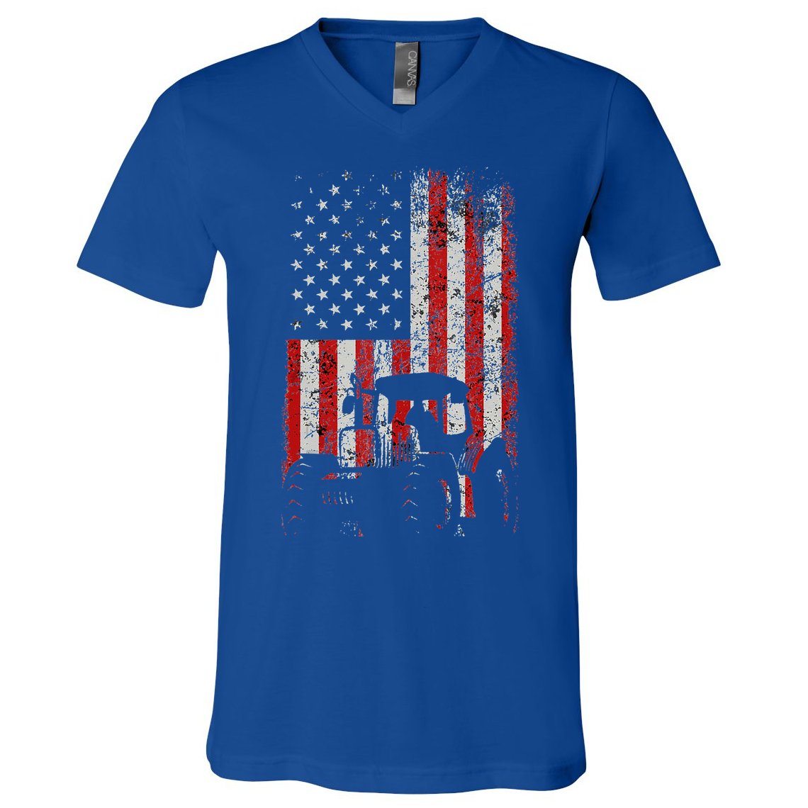 Retro American Flag Tractor Gift  Tractor Farm  V-Neck T-Shirt