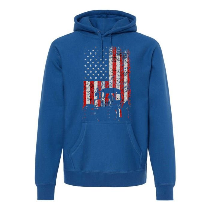 Retro American Flag Tractor Gift  Tractor Farm  Premium Hoodie