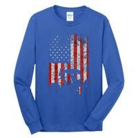 Retro American Flag Tractor Gift  Tractor Farm  Tall Long Sleeve T-Shirt