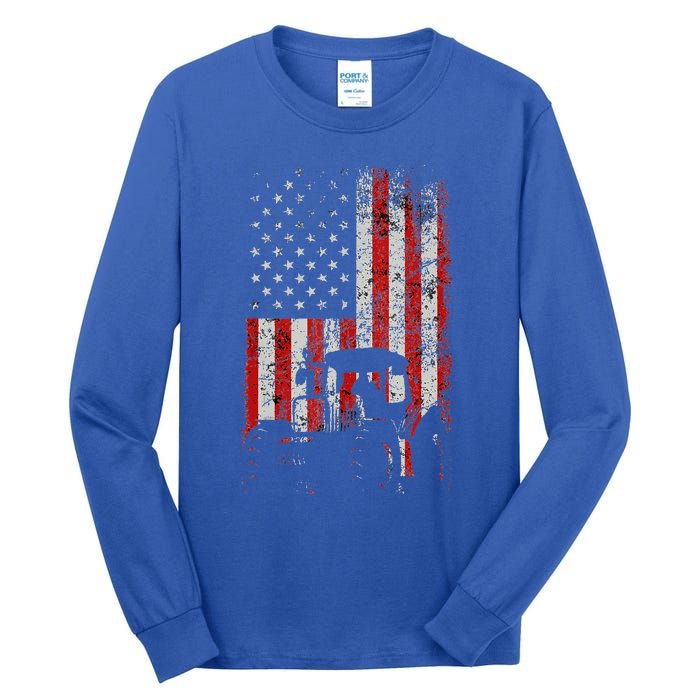 Retro American Flag Tractor Gift  Tractor Farm  Tall Long Sleeve T-Shirt