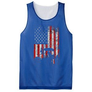 Retro American Flag Tractor Gift  Tractor Farm  Mesh Reversible Basketball Jersey Tank