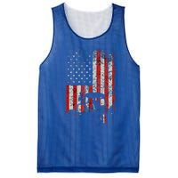 Retro American Flag Tractor Gift  Tractor Farm  Mesh Reversible Basketball Jersey Tank