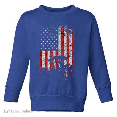 Retro American Flag Tractor Gift  Tractor Farm  Toddler Sweatshirt