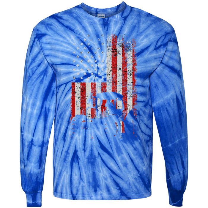 Retro American Flag Tractor Gift  Tractor Farm  Tie-Dye Long Sleeve Shirt