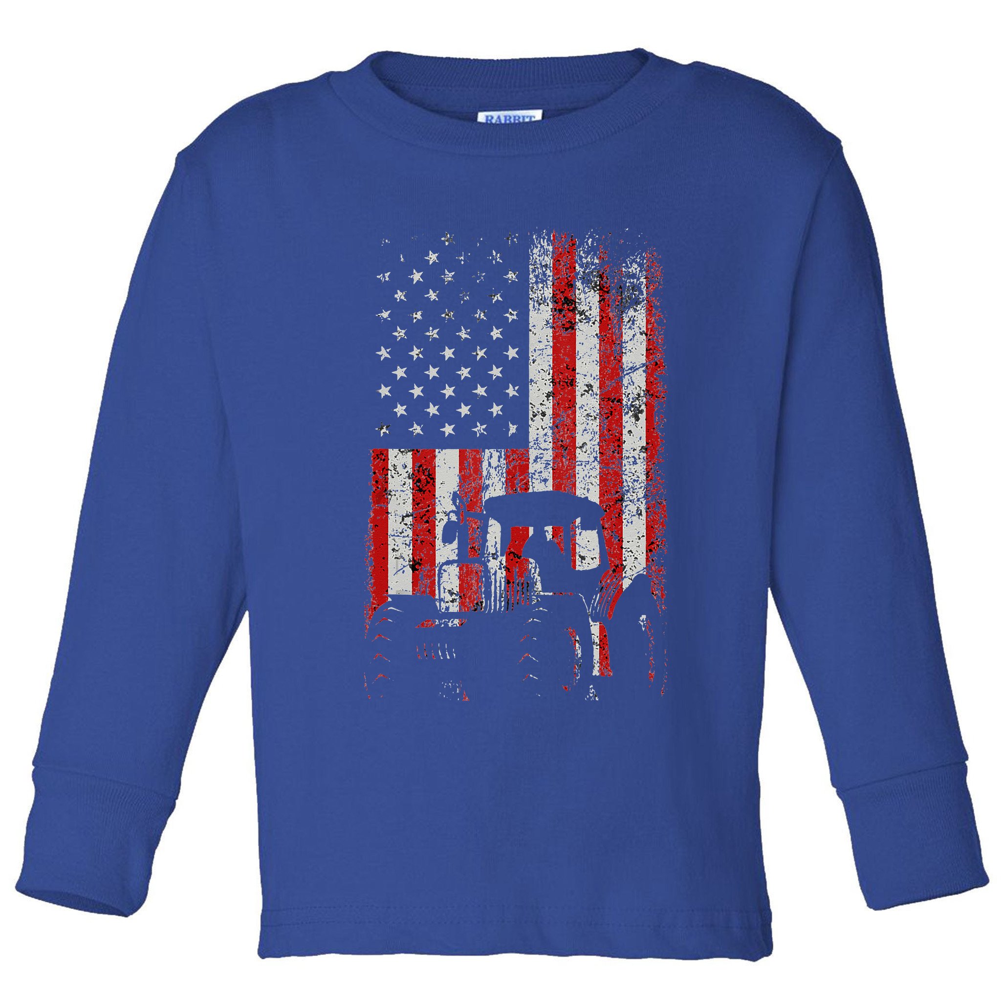 Retro American Flag Tractor Gift  Tractor Farm  Toddler Long Sleeve Shirt