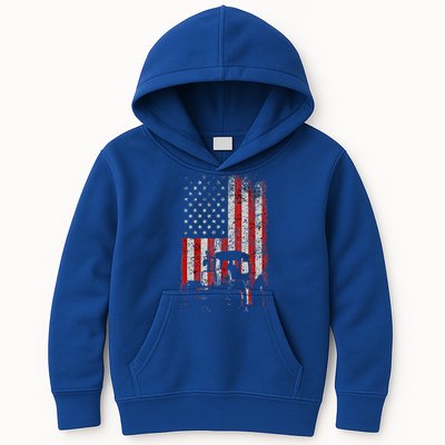 Retro American Flag Tractor Gift  Tractor Farm  Kids Hoodie