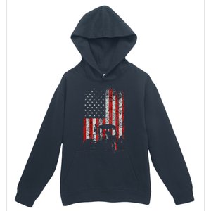 Retro American Flag Tractor Gift  Tractor Farm  Urban Pullover Hoodie