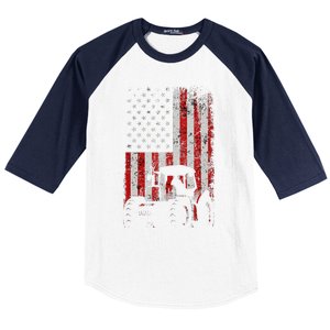 Retro American Flag Tractor Gift  Tractor Farm  Baseball Sleeve Shirt