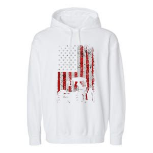 Retro American Flag Tractor Gift  Tractor Farm  Garment-Dyed Fleece Hoodie