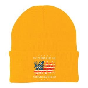 Retro American Flag Im Voting For The Convicted Felon Funny Gift Knit Cap Winter Beanie