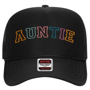 Retro Auntie For Sister, New Aunt Pregnancy Announcement High Crown Mesh Back Trucker Hat