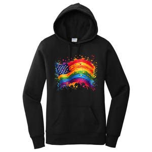 Rainbow American Flag Pride Splatter Style Rainbow Flag Women's Pullover Hoodie