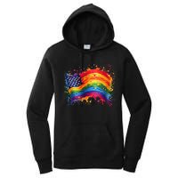 Rainbow American Flag Pride Splatter Style Rainbow Flag Women's Pullover Hoodie